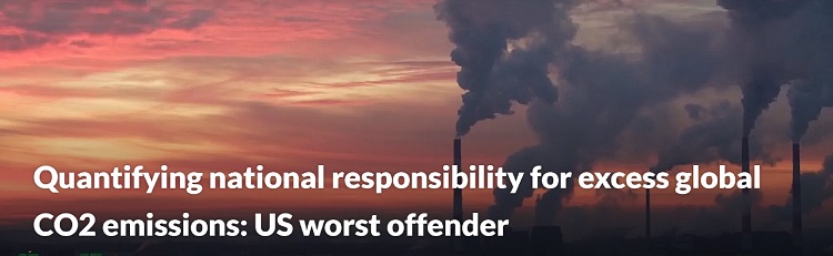 Quantifying national responsibility for excess global CO2 emissions: US worst offender