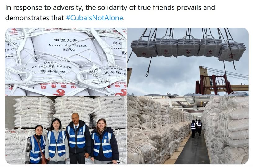 China sends Cuba first shipment of 60,000 tons of rice in food aid